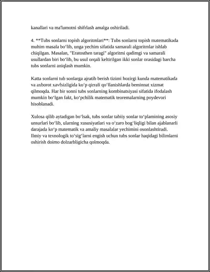MUSTAQIL ISH. Mavzu: SONLAR NAZARIYASI. BO'LINISH MINOSABATI 4