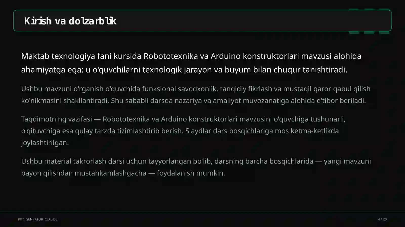 Robototexnika va Arduino konstruktorlari (9-sinf) 4