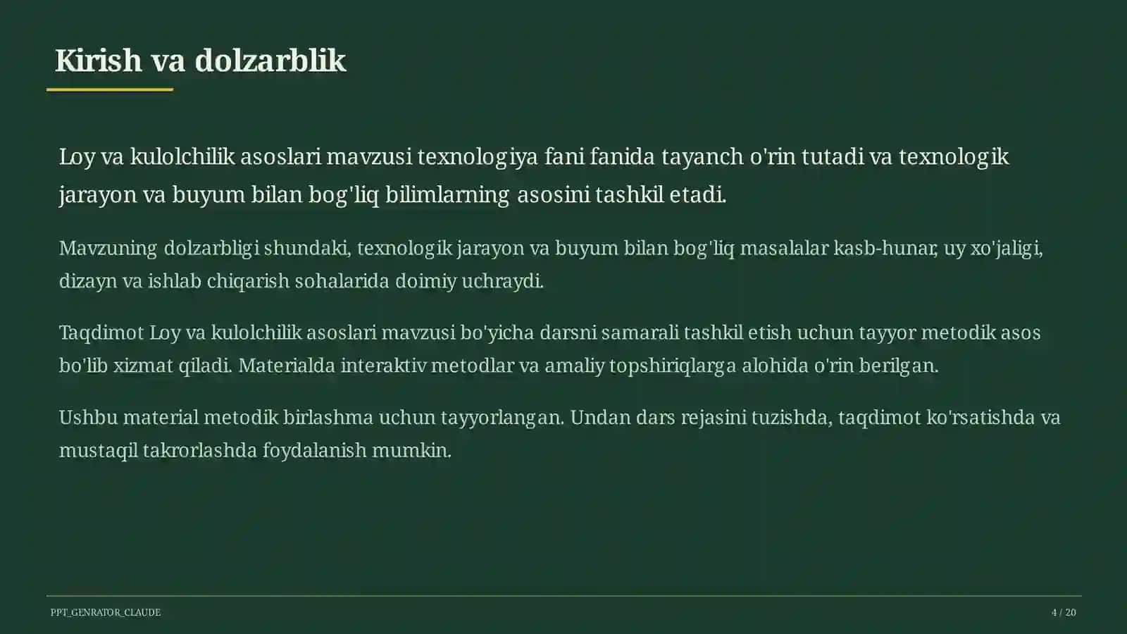 Loy va kulolchilik asoslari (4-sinf) 4