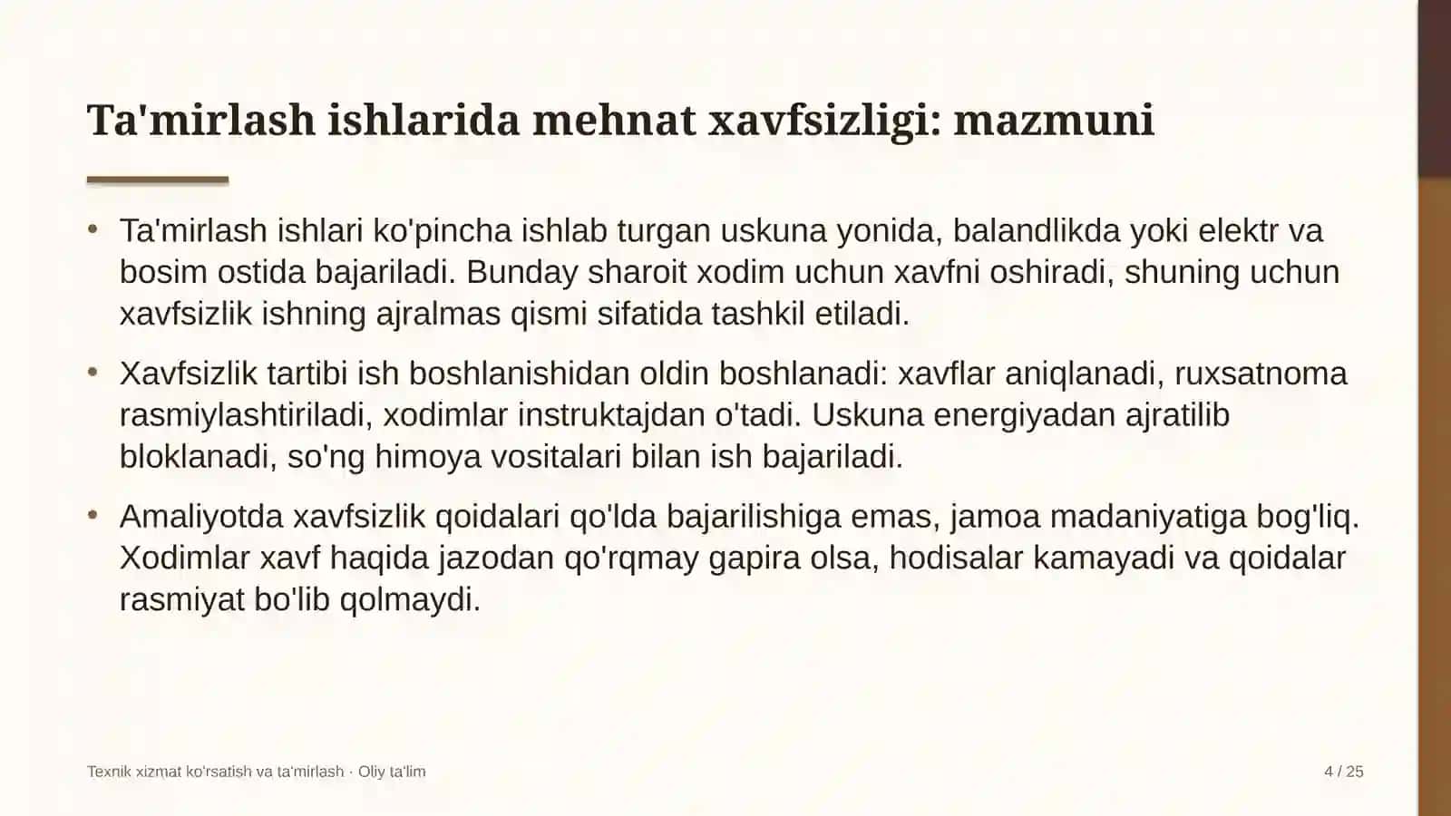 Fermer xo'jaliklarida ta'mirlash ishlarida mehnat xavfsizligini ta'minlash 4