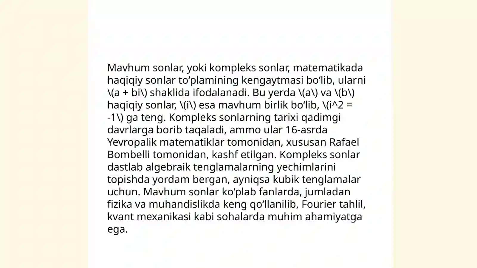 Kompleks sonlar, mavhum son tushunchasi 4