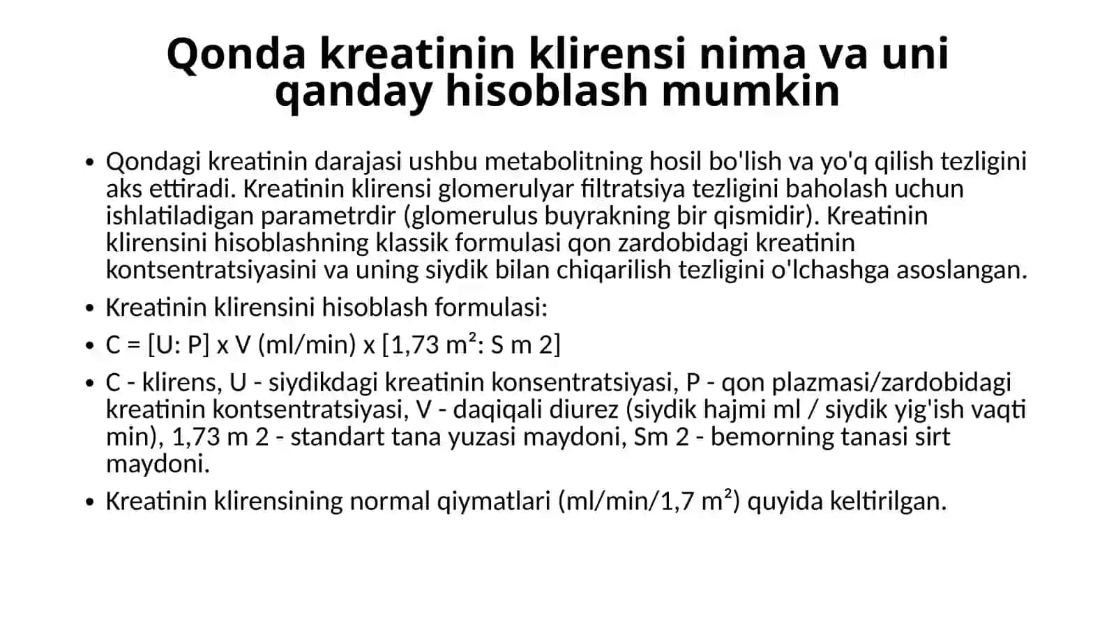 Qon testida kreatinin va karbamid nima? 4