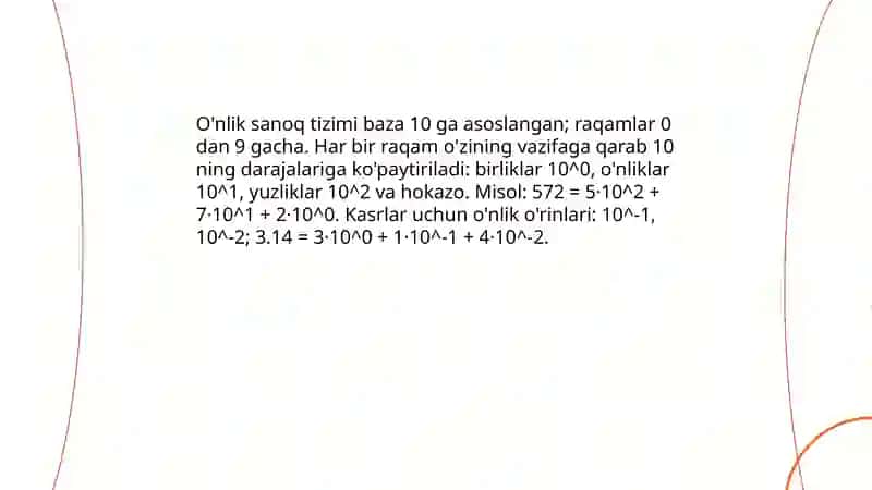 Har bir sanoq tizimining ishlash prinsipi va Unga oid misollar 4