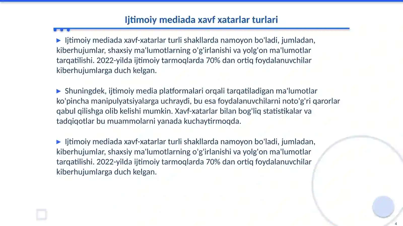Ijtimoiy mediada taxdid va xavf xatarlar 4