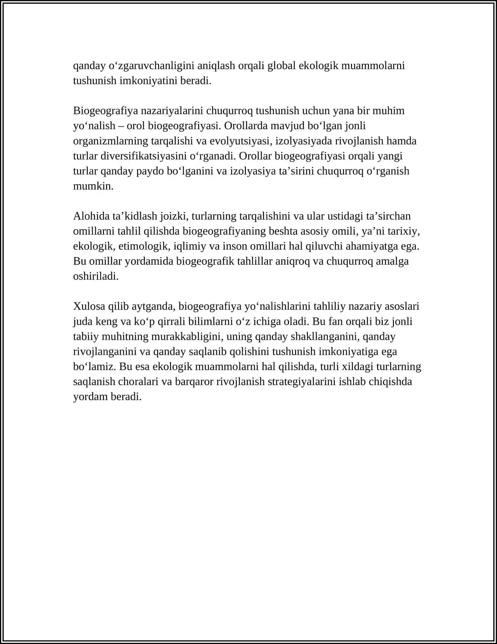 BIOGEOGRAFIYA YOʻNALISHLARINI TAHLIL QILISH 4