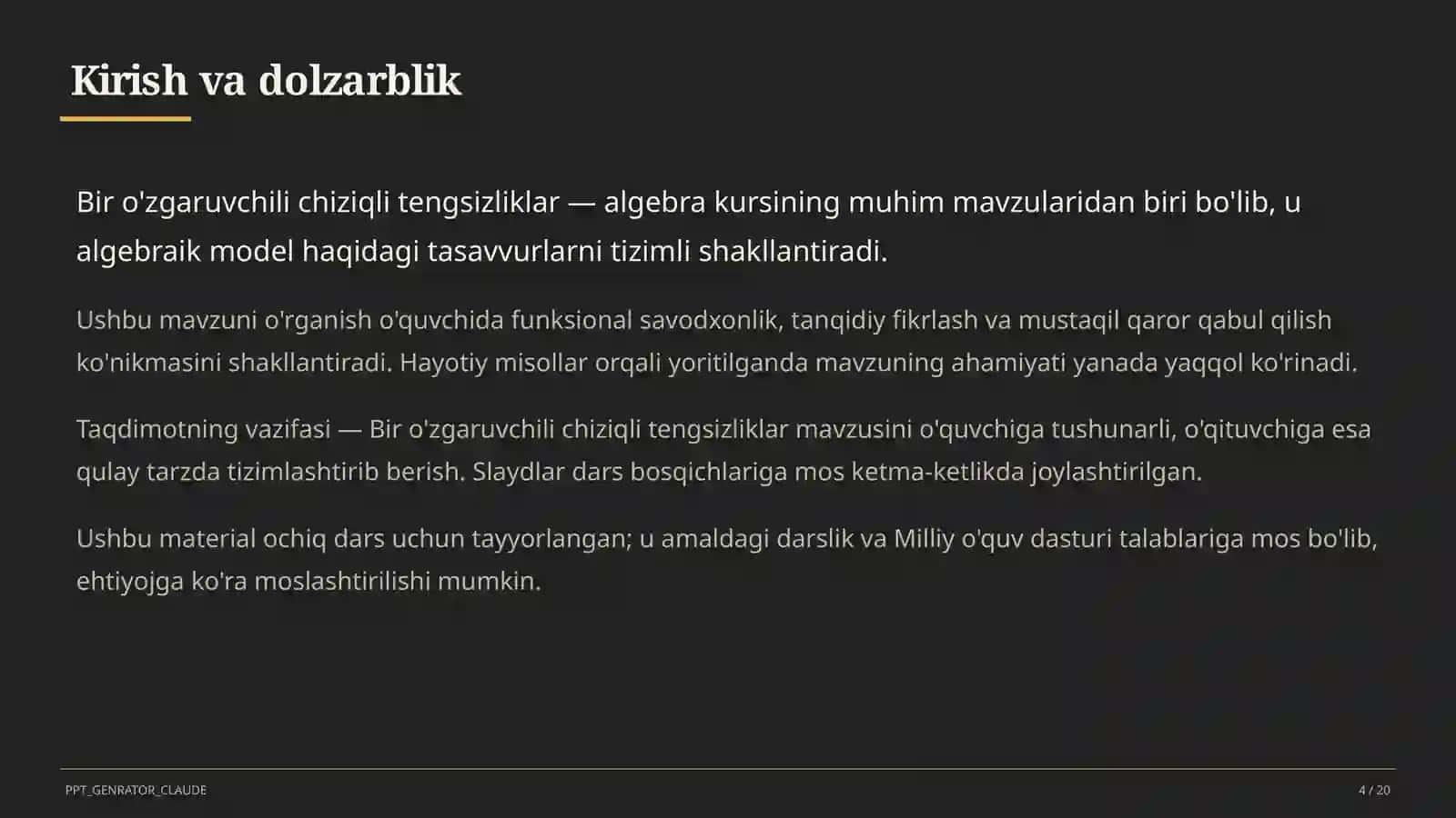 Bir o'zgaruvchili chiziqli tengsizliklar (8-sinf) 4