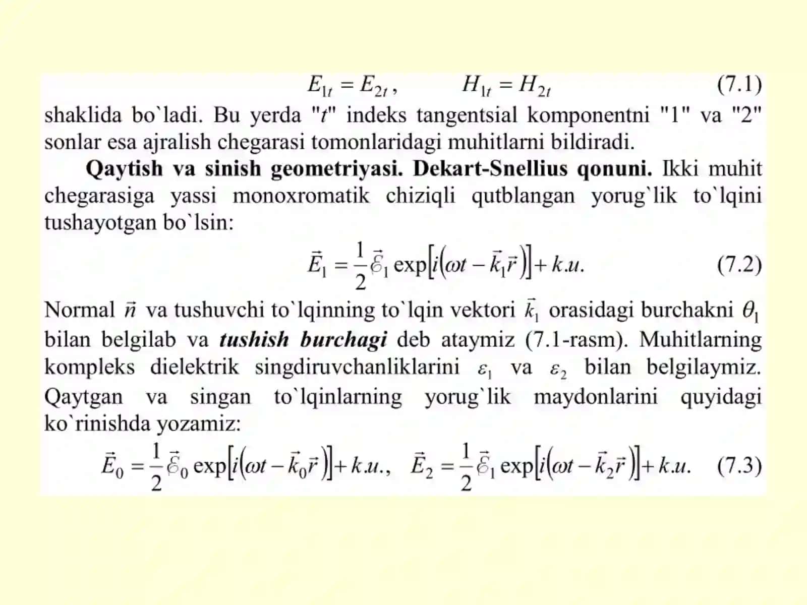 Elektromagnit to`lqinlarning tarqalishi, sinishi va qaytishi 4