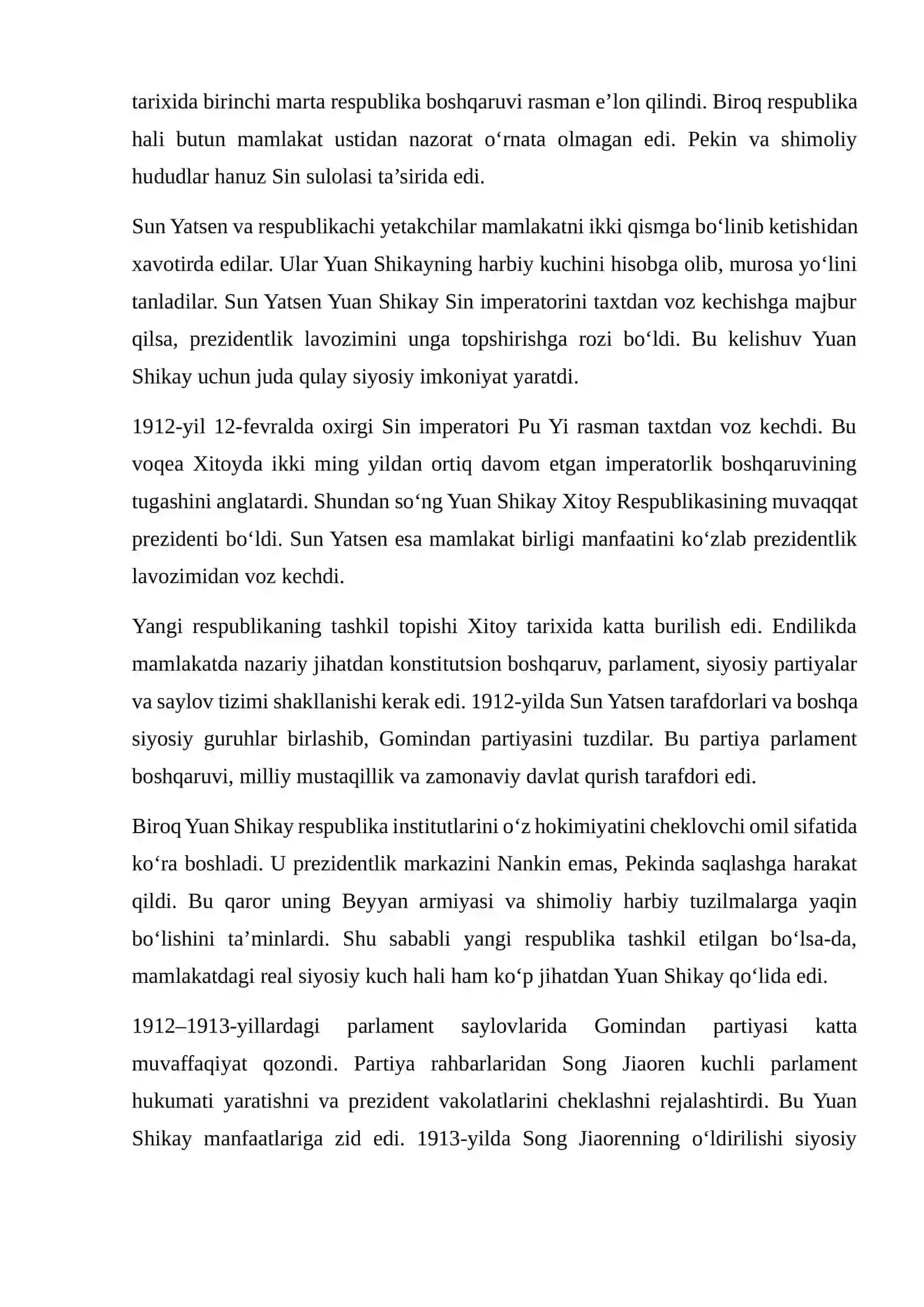 Yuan Shikayning siyosiy maydonga chiqishi va Xitoy Respublikasining tashkil topishi 4