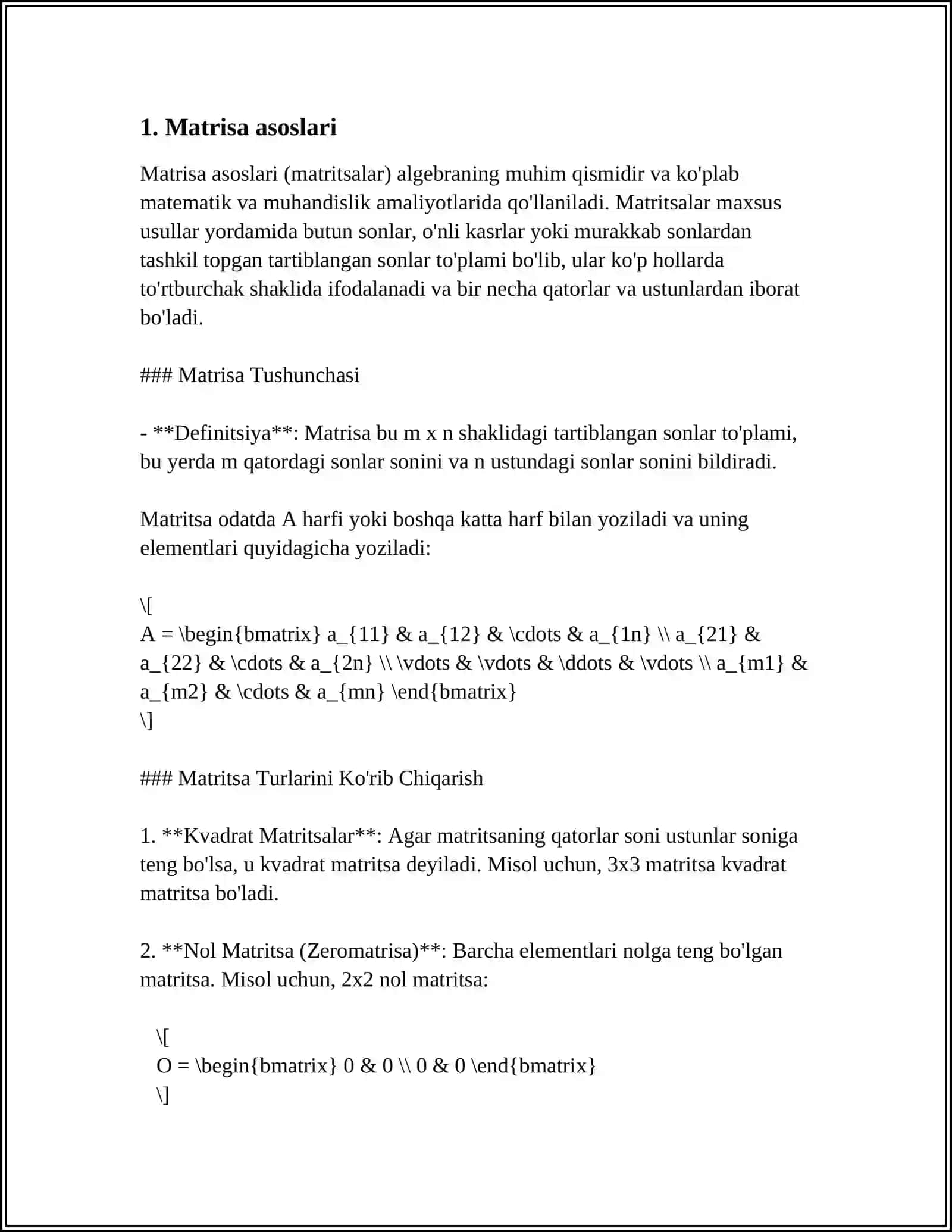 MATRISA VA UNING USTIDA AMALLAR.MATRISA DETIRMINATLARINI HISOBLASH 4