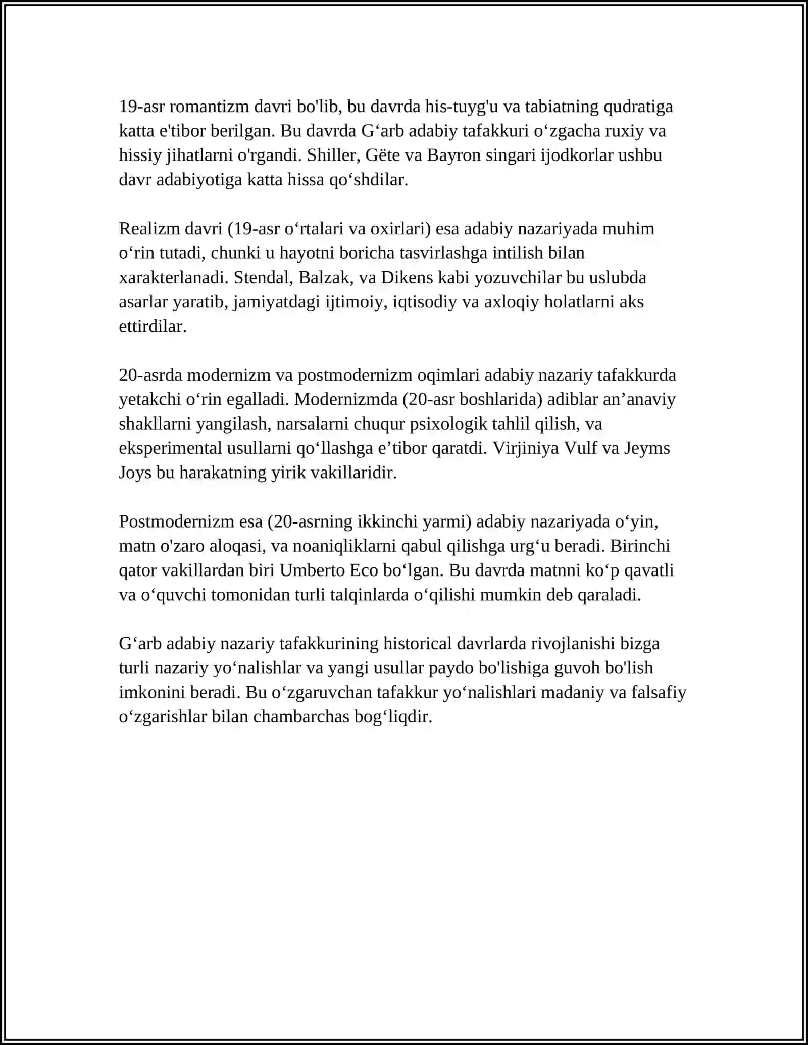 ĞARB ADABIY NAZARIY TAFAKKURI TARIXIGA OID MANBALAR TAHLILI 4