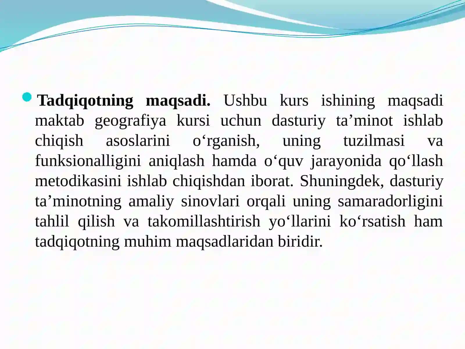 Geografiya kursi uchun amaliy ta'minotni amaliy sinov va tahlil qilish 4