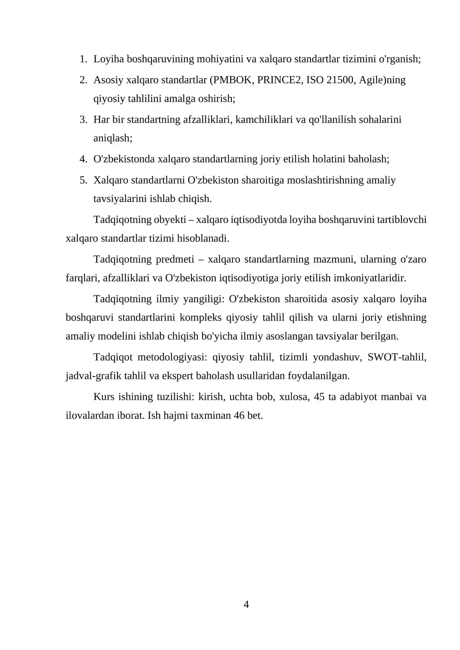 XALQARO IQTISODIYOTDA LOYIHA BOSHQARUVINING XALQARO STANDARTLARI 4