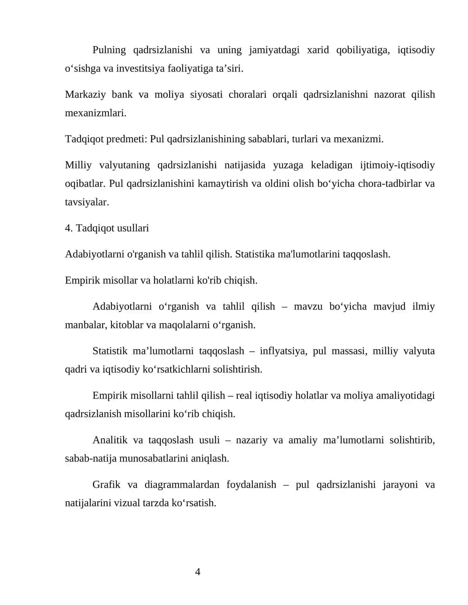Pulning qadrsizlanishi (inflyatsiya) va uni jilovlash usullari 4