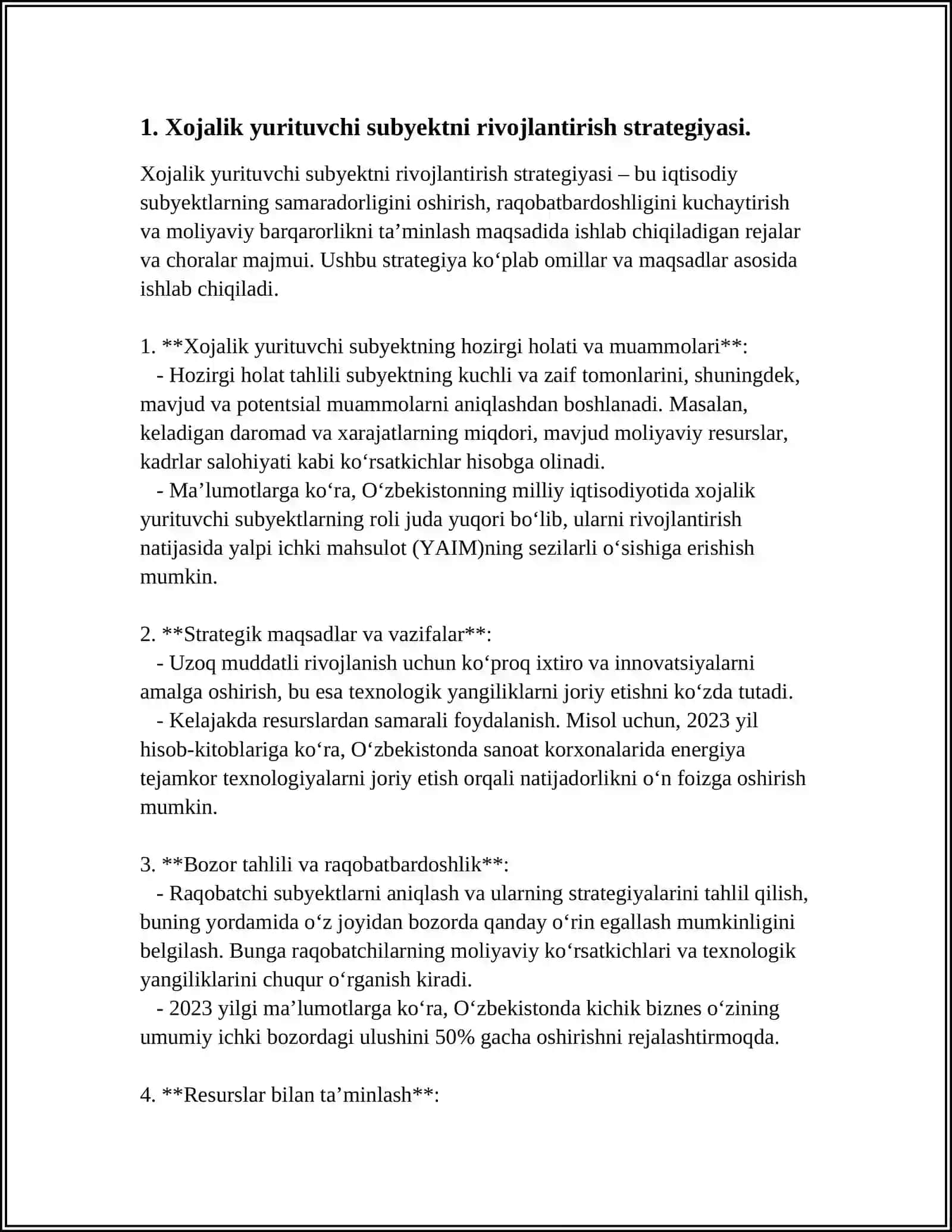 XOJALIK YURITUVCHI SUBYEKTNI RIVOJLANTIRISH STRATEGIYASI 4