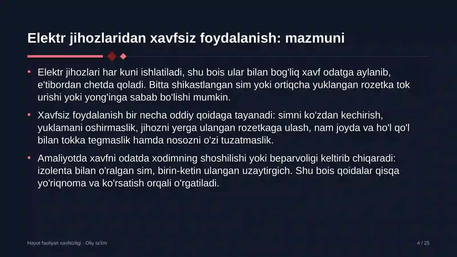 Ma'muriy sudlarda elektr jihozlaridan xavfsiz foydalanish 4