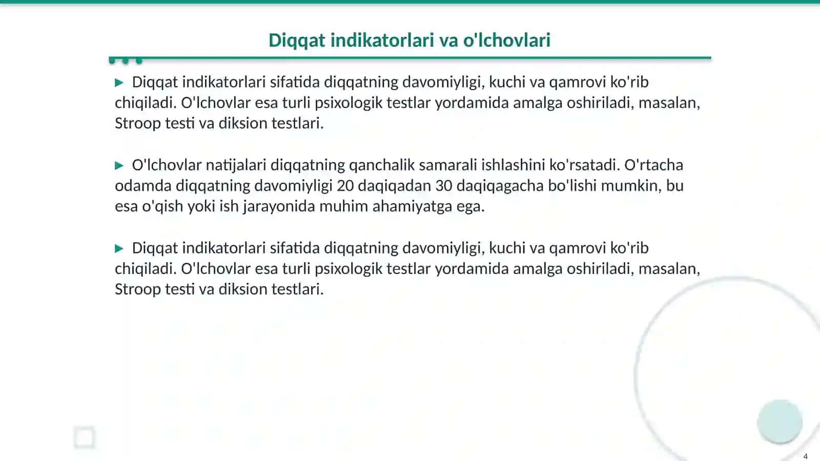 Diqqat haqida tushuncha indikatorlari va mexanizmlarini turlari asosiy xususiyatlari 4