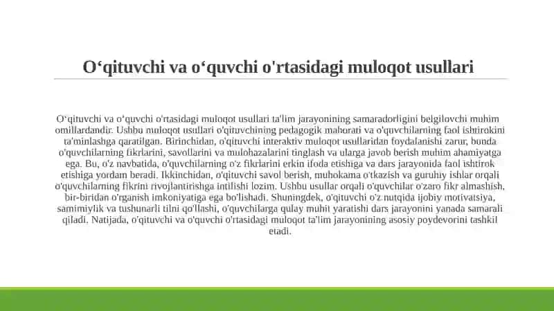 Ōqituvchi nutqining kamunikativ husussiyatlari 4