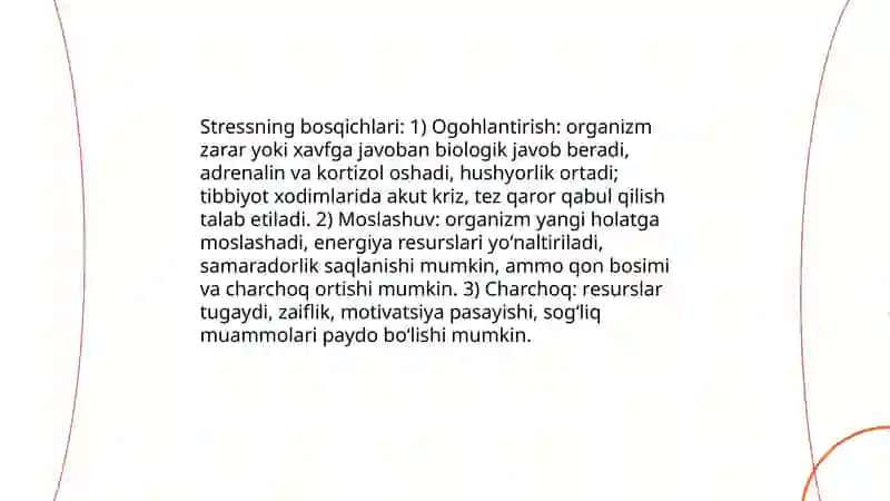 Tibbiyot xodimlarida emotsional holatlarning oʻziga xosligi: stress va uning bosqichlari, bartaraf etish yo'llari 4