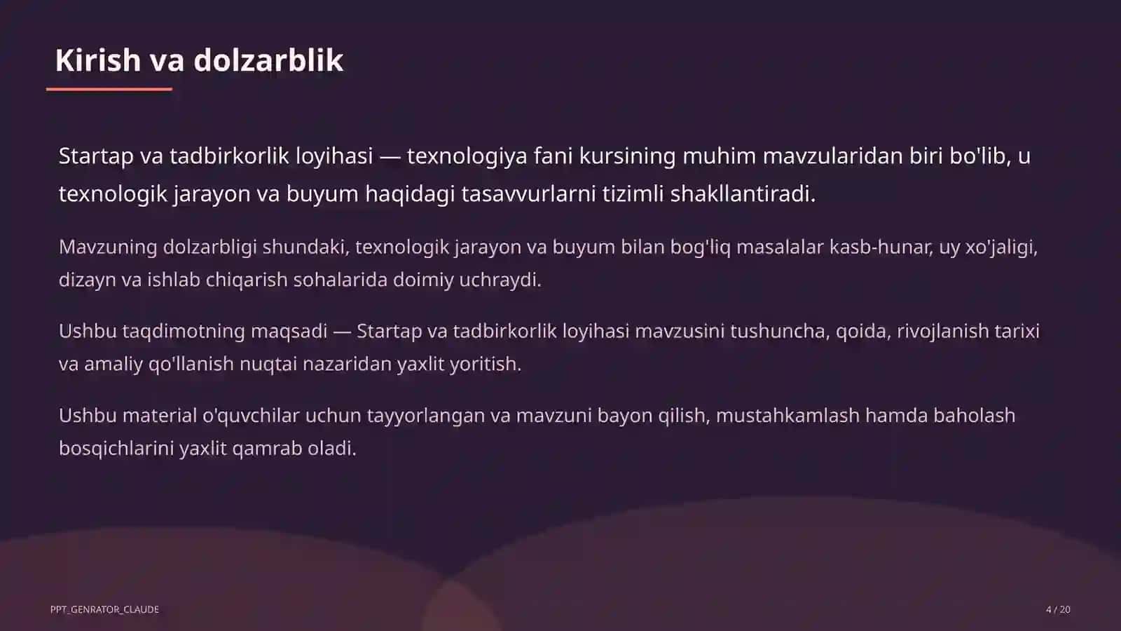 Startap va tadbirkorlik loyihasi (11-sinf) 4