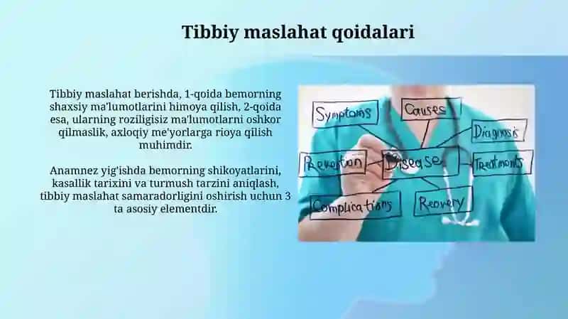 Tibbiy maslaxat turlari, qoidalari, maslaxat berish ko'nikmalari 4