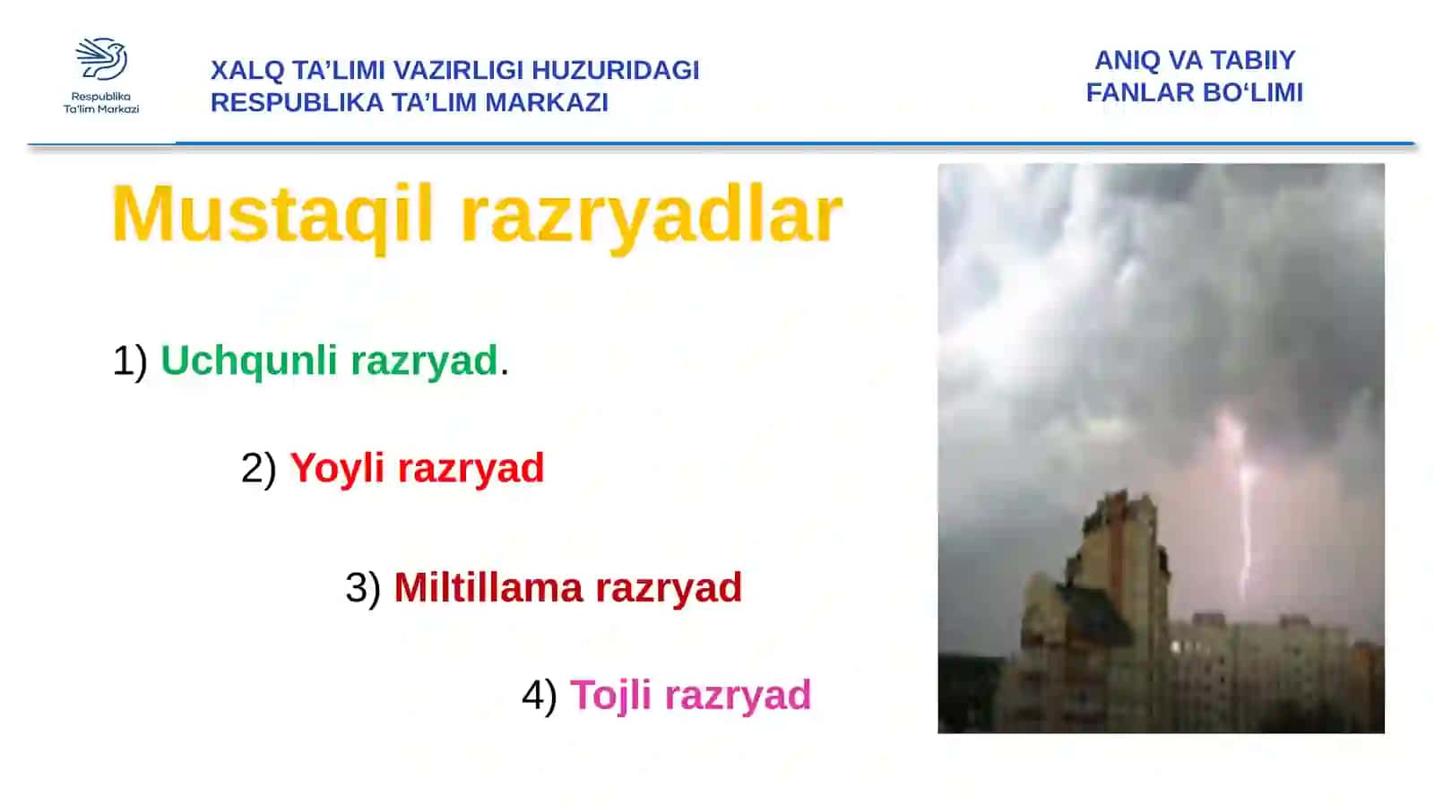 ELEKTR RAZRYADLARNING TURLARI VA ULARDAN FOYDALANISH 4