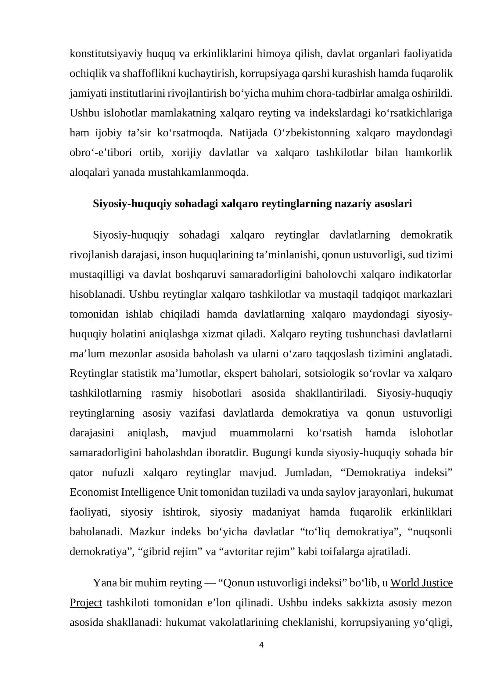 Siyosiy huquqiy sohadagi ustuvor xalqaro reytinglar 4