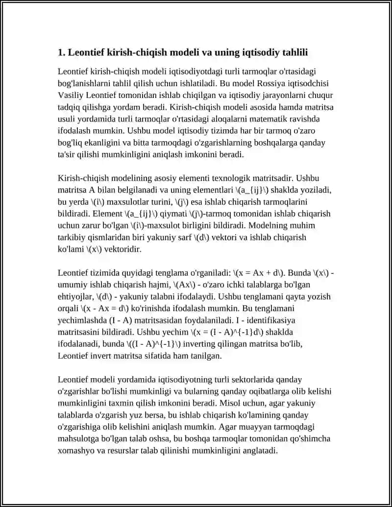 IQTISODIY MASALALARDA MATRITSALAR USULIDAN FOYDALANIB YECHISH 4