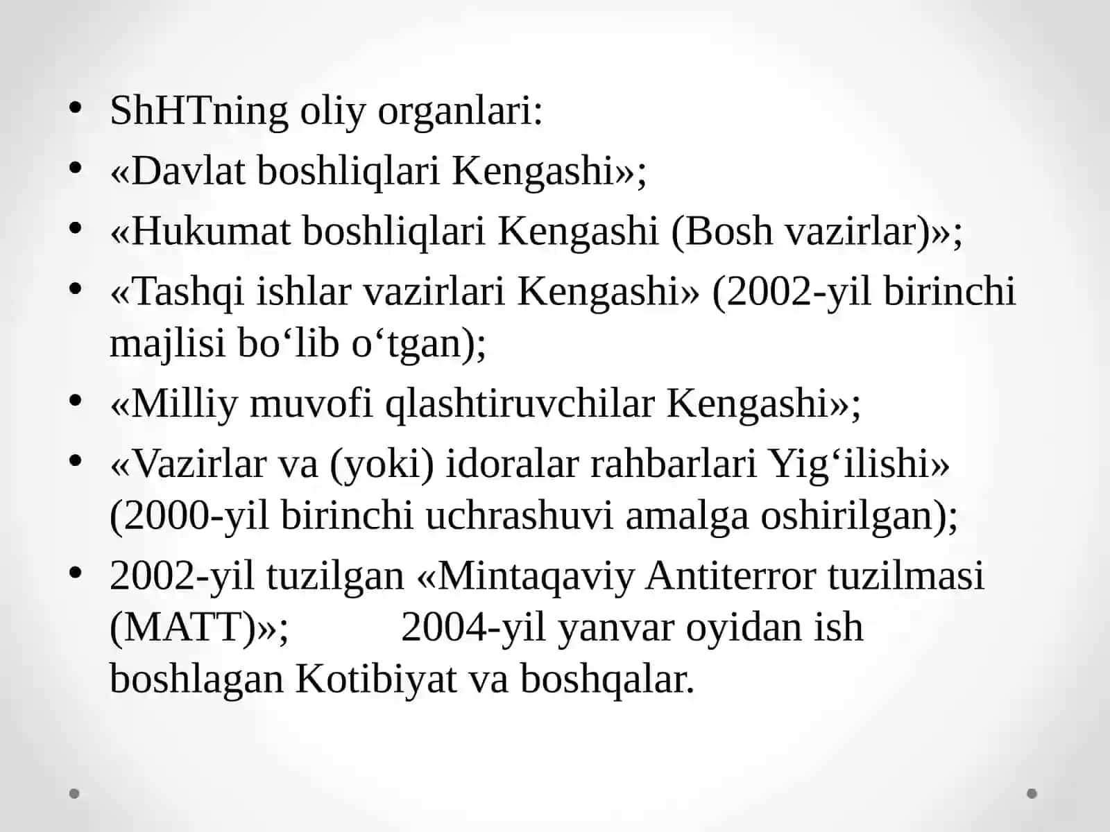 O‘zbekistonning Shanxay Hamkorlik Tashkiloti bilan aloqalari 4