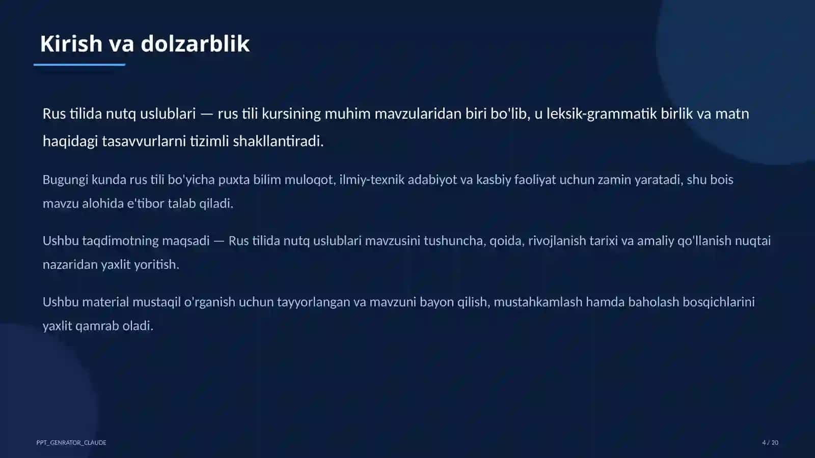 Rus tilida nutq uslublari (10-sinf) 4