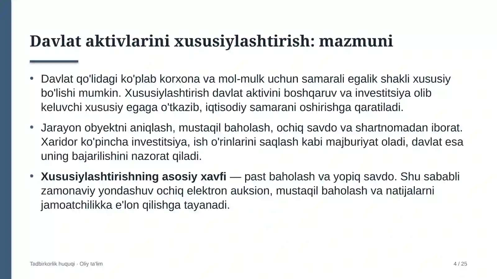 Bojsiz savdo do'konlarida davlat aktivlarini xususiylashtirish 4