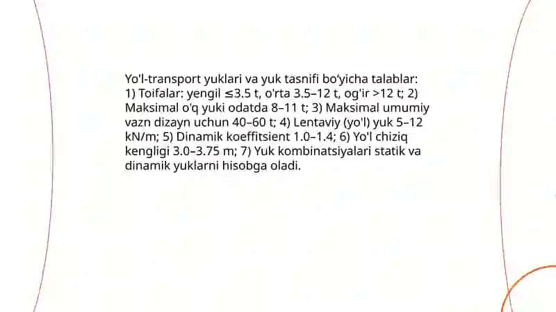 Avtomobil va shahar yo'llaridagi ko'prik inshootlari va go'yiladigan talablar 4
