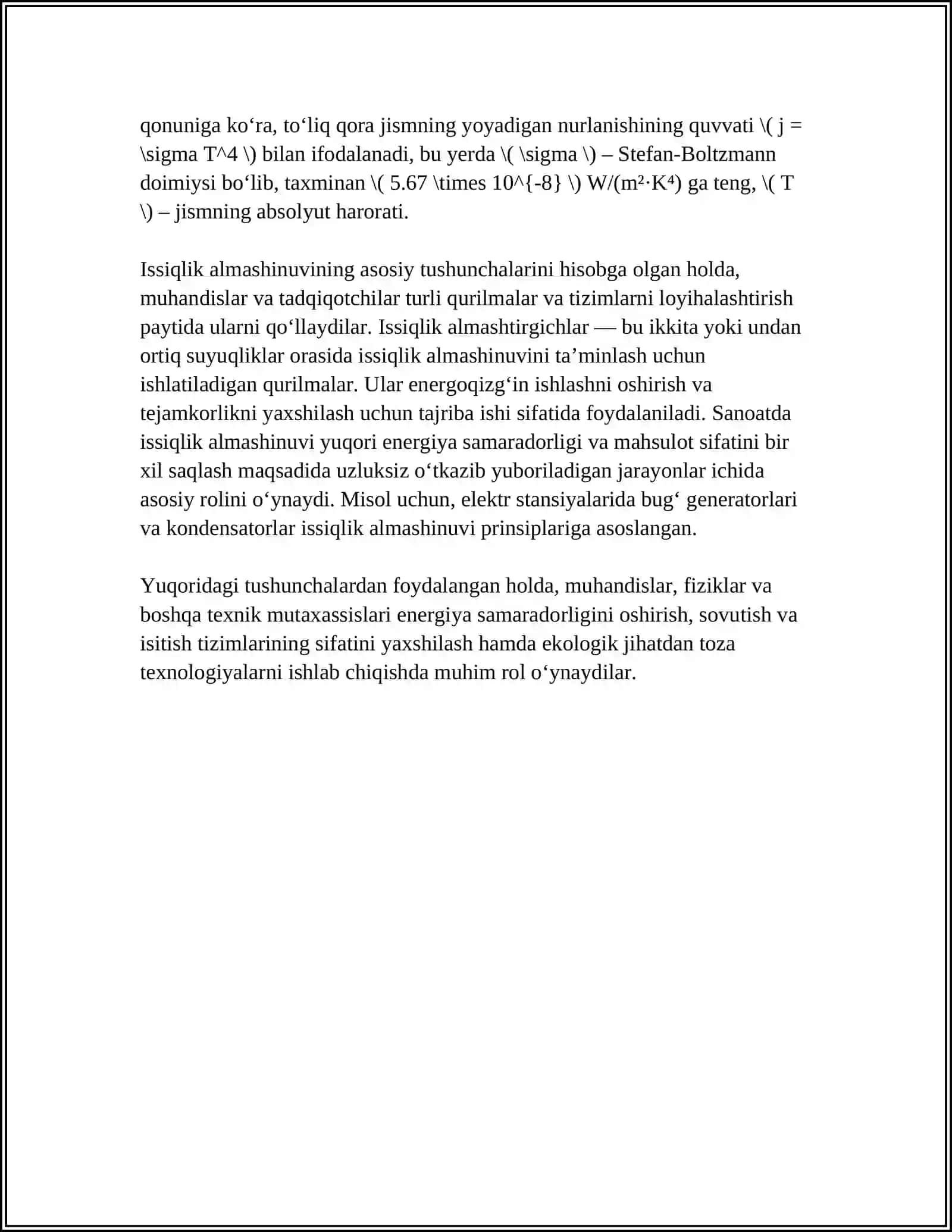 QURILISH MATERIALLARI SANOATIDA ISSIQLIK ALMASHINUVI APPARATLARI SAMARADORLIGINI HISOBLASH 4