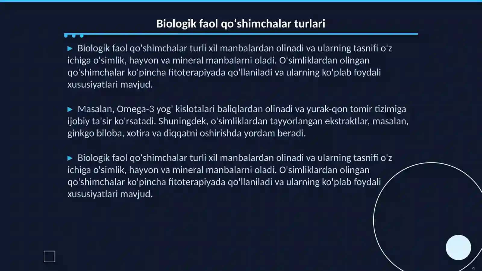 Periferik nerv tizimiga tasir qiluvchi biologik faol qoʻshimchalar. Fitoterapiya fani uchun 4
