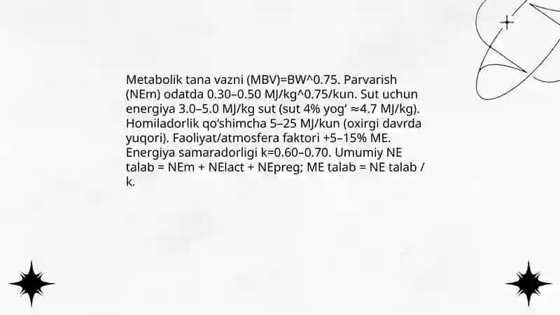 Qoʻshbob zotli sigirlar ozuqa meyorini belgilash va ratsion tuzish 4