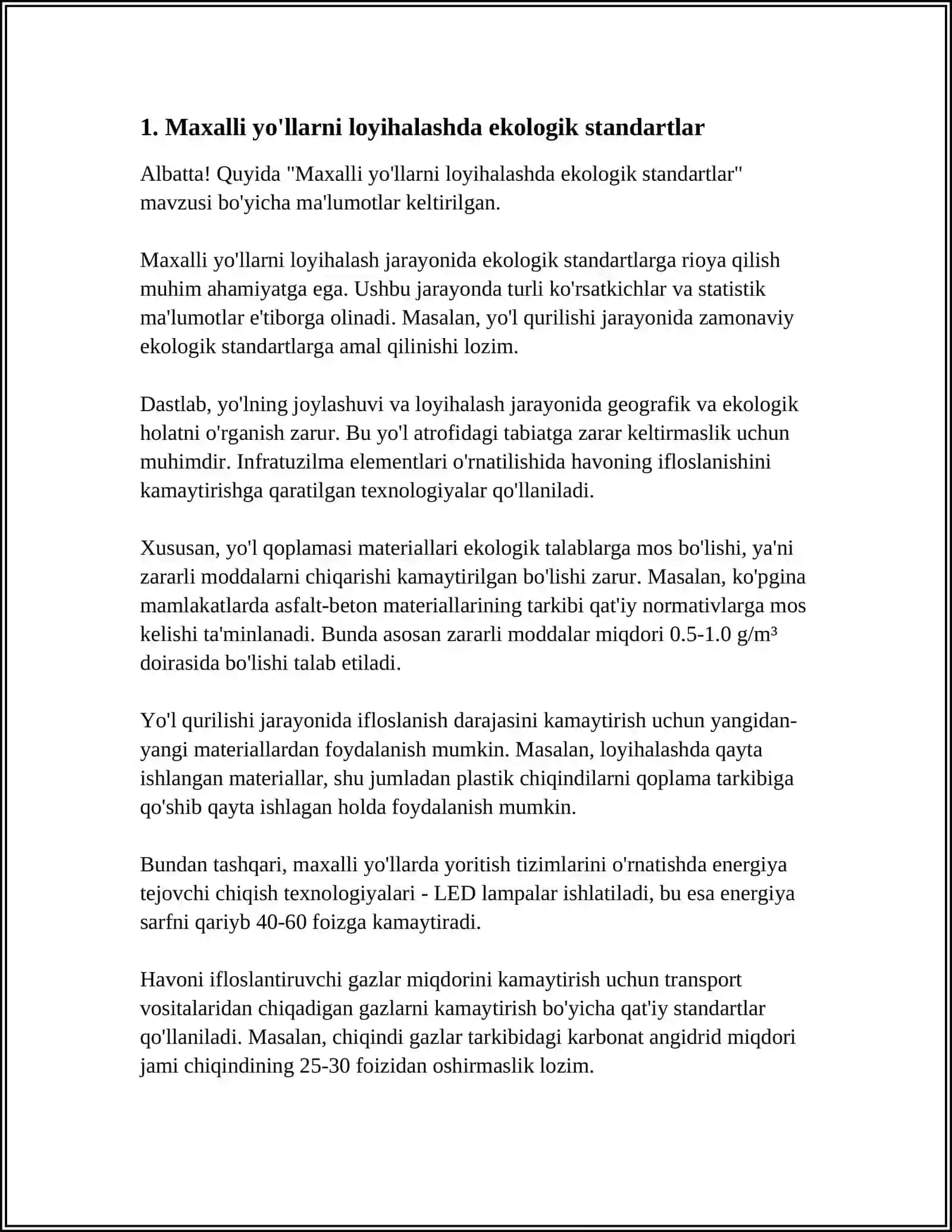 MAXALLIY YÕLLARNI LOYIHALASH VA QURISH BORASIDAGI ÕZBEKISTON RESPYBLIKASINING YANGI QONUN QARORI BOSHQA MEYORIY XUQUQIY ASOSLARI 4