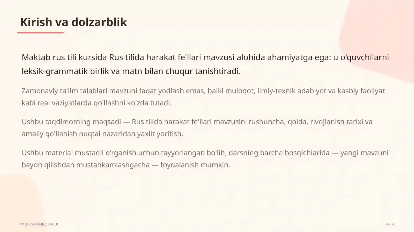 Rus tilida harakat fe'llari (6-sinf) 4