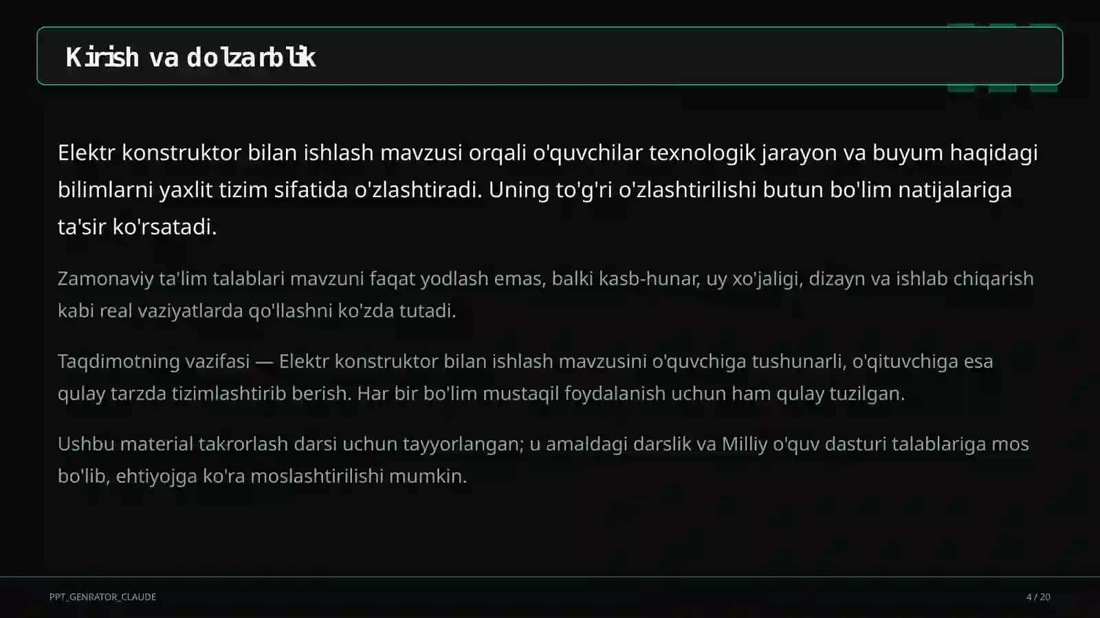 Elektr konstruktor bilan ishlash (4-sinf) 4