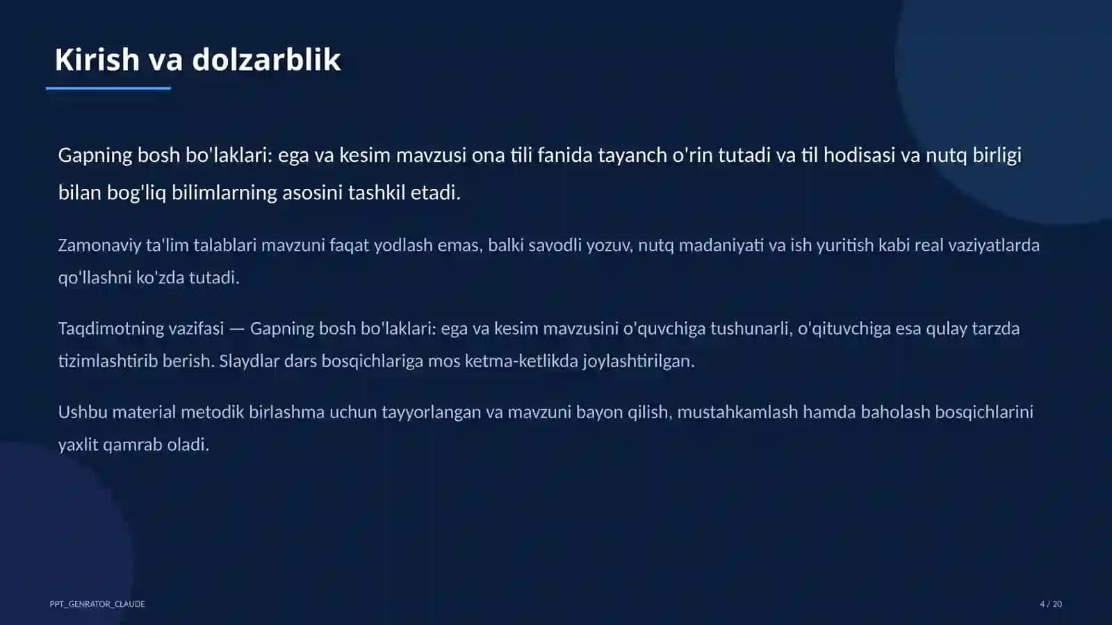 Gapning bosh bo'laklari: ega va kesim (8-sinf) 4