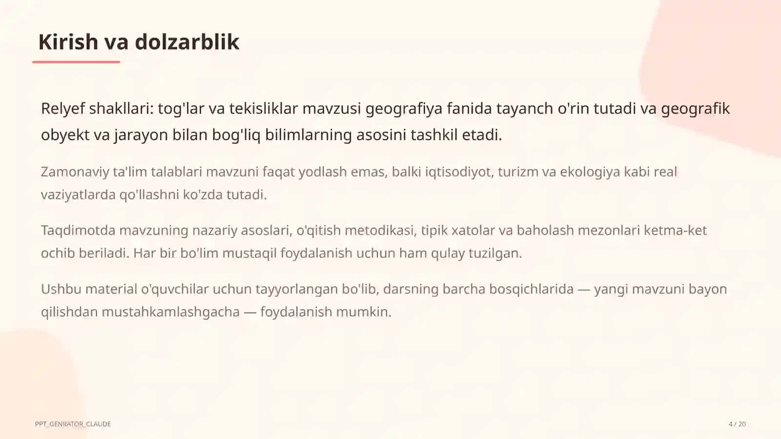 Relyef shakllari: tog'lar va tekisliklar (5-sinf) 4