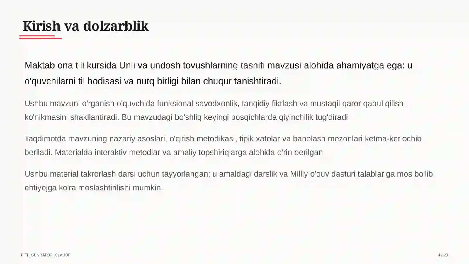 Unli va undosh tovushlarning tasnifi (5-sinf) 4