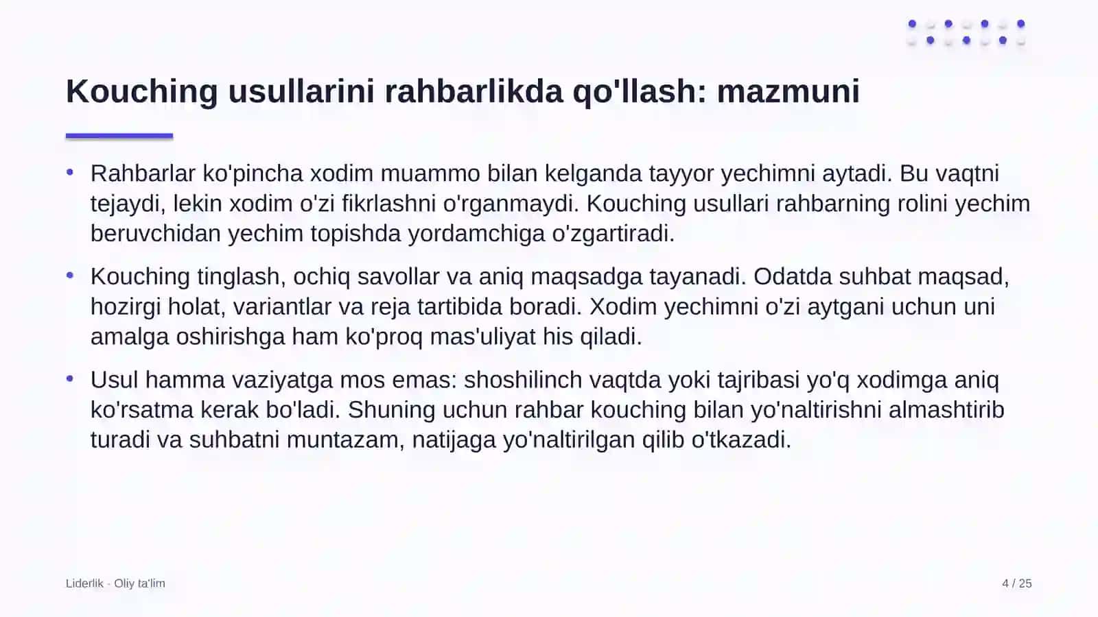 elektron hujjat aylanishi tizimlarida kouching usullarini rahbarlik amaliyotida qo'llash 4567 4