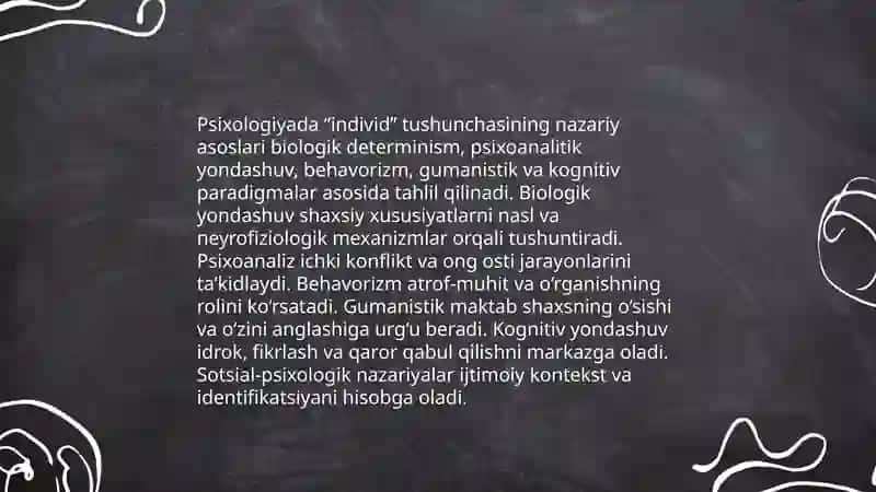 Individ, shaxs, individuallik tushunchalarini psixologiyada o‘rganilganligi 4