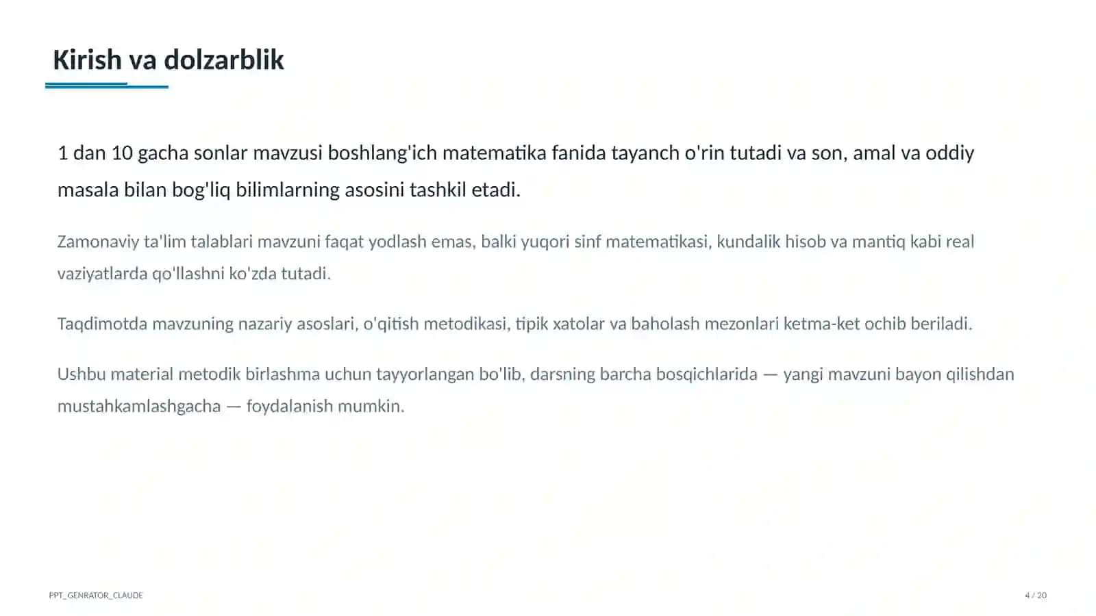Boshlang'ich sinf: Matematika (1–4) metodik birlashma 4