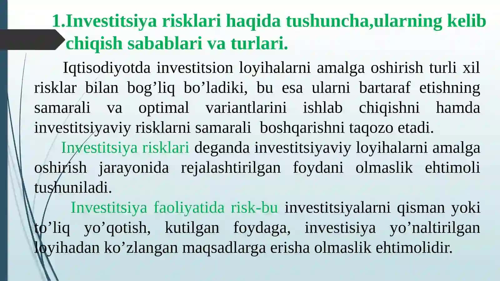Investitsiyariskini kamaytirish yo’llari 4