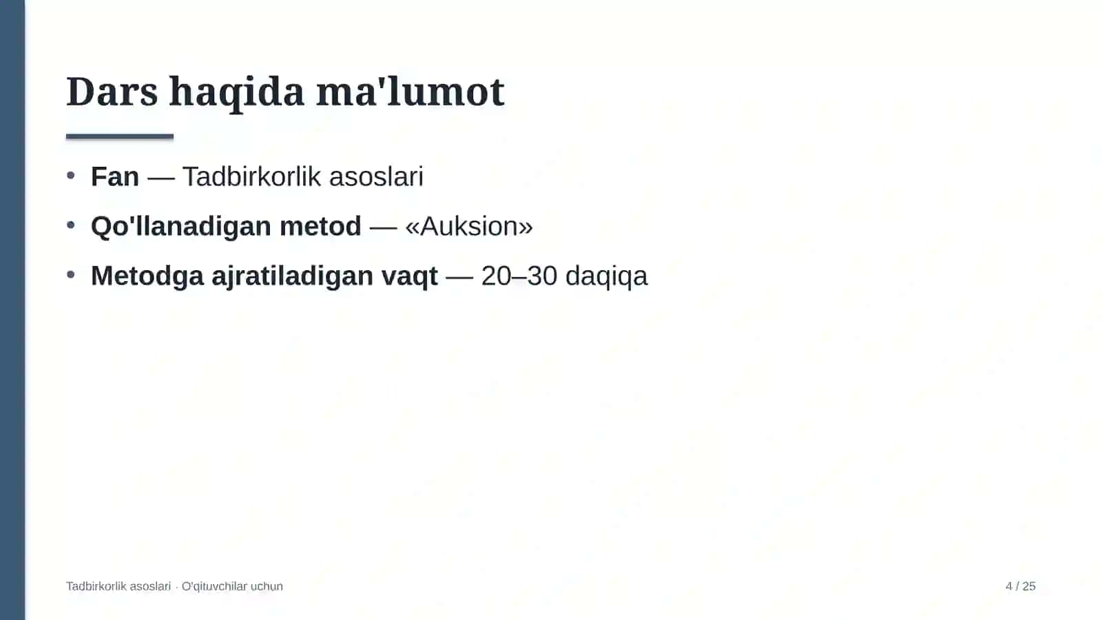 tadbirkorlik asoslari darslarida auksion metodidan foydalanish 3871 4