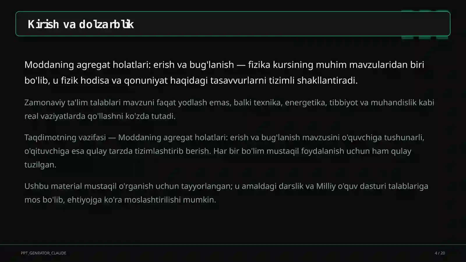 Moddaning agregat holatlari: erish va bug'lanish (8-sinf) 4