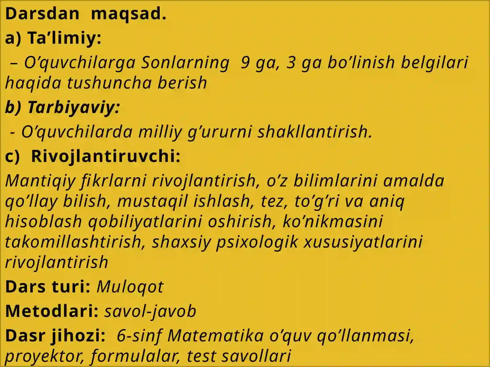 Sonlarning 9 ga va 3 ga bo'linish belgilari 4