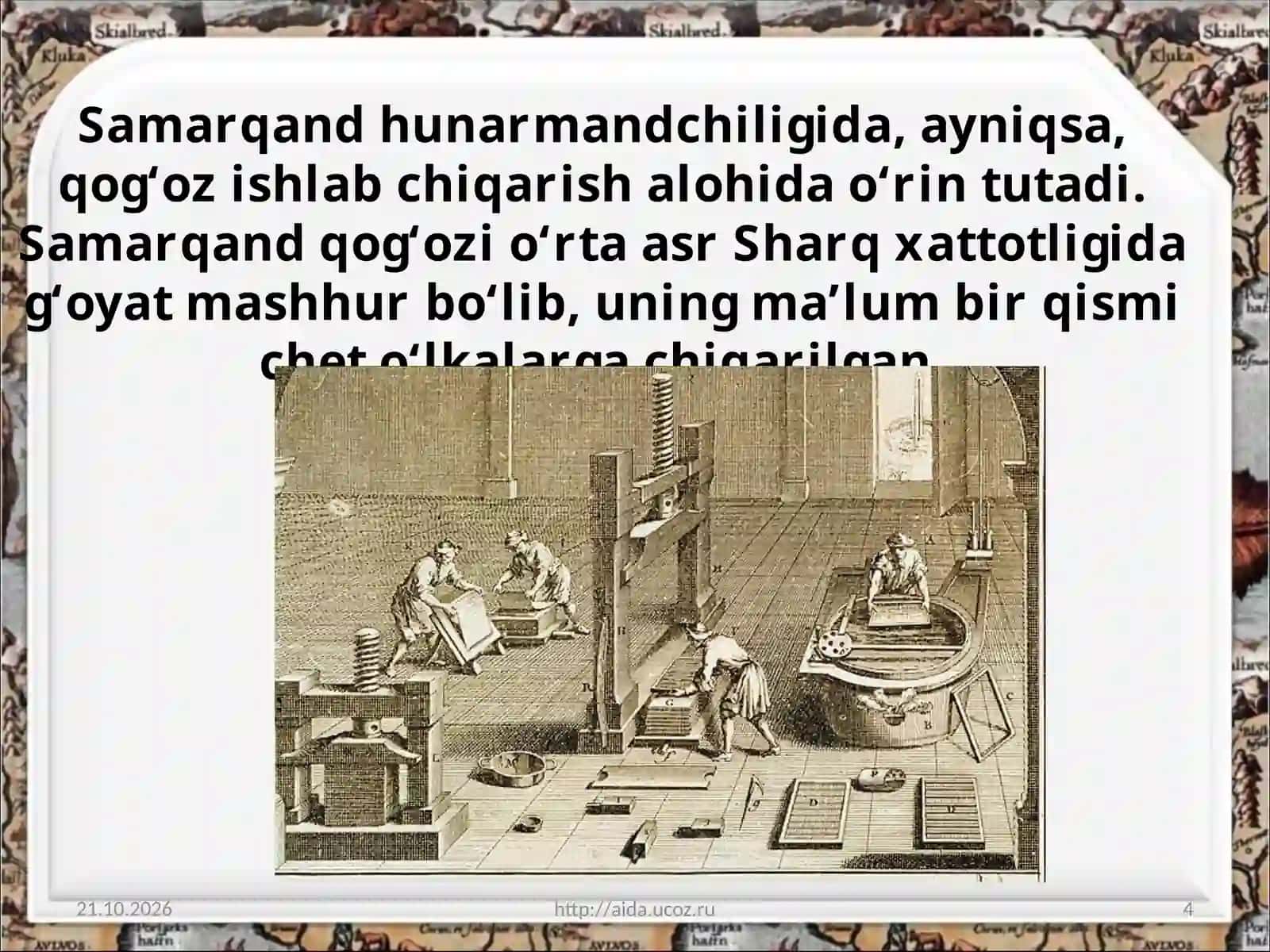 O'rta Osiyoda Ijtimoiy-iqtisodiy taraqqiyot va bunyodkorlik Hunarmandchilik 4
