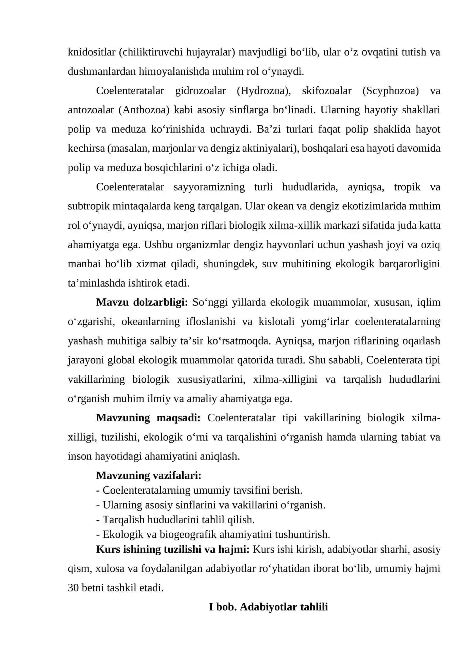 Coelenterate tipi sinflari va vakillarining xilma-xilligi va tarqalishi 4