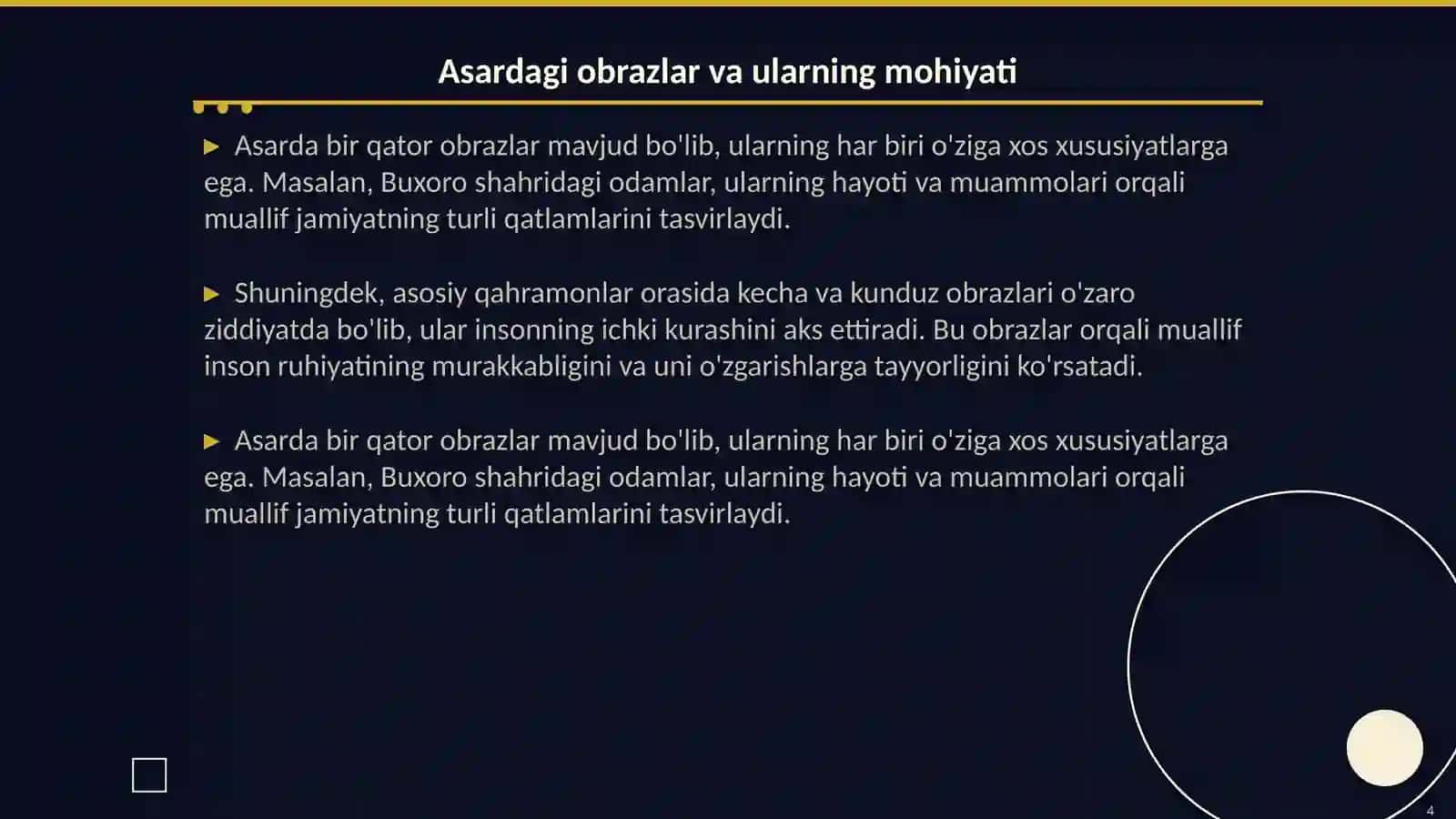 Kecha va kunduz asari boʻyicha topshiriqlar 4